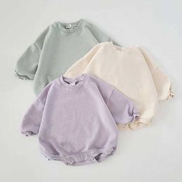 Rompers INS 0-24M Newborn Infant Baby Girl Boy Sweatshirt Romper Toddler Long Sleeve Basic Cotton Oversize Rompers Baby Clothes Jumpsuit H240425