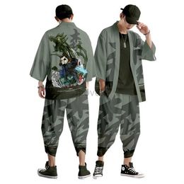 Men's Pants Two-piece Suit Oversize S-6XL Camouflage Japanese Style Fashion Kimono And Pants Set Men Cardigan Blouse Haori Obi Asian Clothes d240425