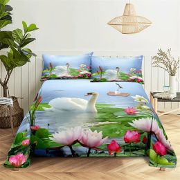 sets Flower Swan Queen Sheet Set Kid's Flat Sheet Boys and Girls Bed Sheets and Pillowcases Bedroom Bed Sheet Set Bedding Set
