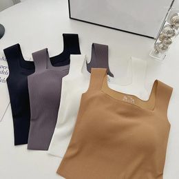 Yoga Outfit 2024 Wide Shoulder Camisole Square Neck Beautiful Back Threaded Vest Women's Seamless One-piece Fixed Cup Casual Solid Tops