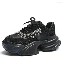 Casual Shoes 6CM Fashion Sexy Shiny Ladies Platform Sneakers Women Trend 2024 Spring Lace Up Rhinestone