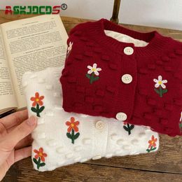 Jackets Autumn Winter Baby Girls Embroidery Flower Single-breasted Top Jacket Full Sleeve Knitted Coat For Infant Kids Toddler Sweater