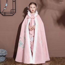 Ethnic Clothing Girl's Hanfu Cape Winter Embroidery Long Cloak Chinese Children Ancient Style Mantle Kids Year's Wear Keep Warm