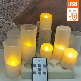 Led candles With Flickering Flame Timer Remote Control For Halloween Home Decoration Electric Candles USB Rechargeable Tealights 240417