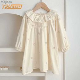 Flickans klänningar Spring Kids Baby Girls Long Sleeve Sweet Flower Embroider Princess Dress Autumn Baby Girls Dress Barn Klädklänning