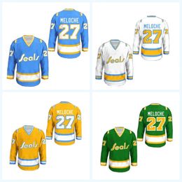 Jam Custom Gilles Meloche Golden Seals Hockey Jersey Men's Women's Youth Sewn All Sizes Colours Number and Name