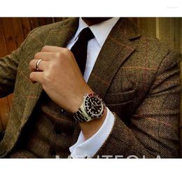 Men's Suits Brown Herringbone Tweed Wool Men For Business Winter Vintage Notched Lapel 3 Piece Jacket Vest Pants British Style 2024