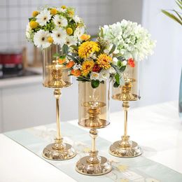 Candle Holders Junejour Gold Metal Candlestick Flower Stand Vase Table Centerpiece Event Rack Road Lead Wedding Decor