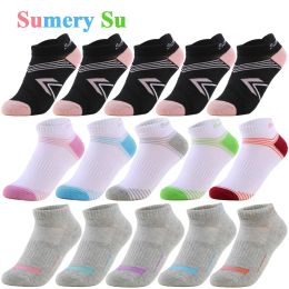 Socks 5 Pairs/Lot Sports Socks Women Running Black White Grey Cotton Cute Colorful Striped Short Ankle Casual Sock Girl Gift 3 Styles