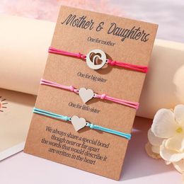 Charm Bracelets Wholesale Of Trendy Mother Daughter Parent-child Stainless Steel Double Heart Handmade Woven Gifts