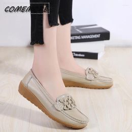 Casual Shoes PU Leather Women's Flats Loafers Spring Female Slip-on Woman Designer Round Toe Footwear Black