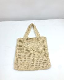 Charm tote bag designer high quality large capacity weave inverted triangle straw shopping bag hollow solid Colours beach luxury bag hot te025 C4