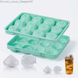 Ice Cream Tools 12 hole 3D rose ice cube tray with cover diamond spherical style ice Mould DIY Mould ice ball making stick tool kitchen accessories Q240425