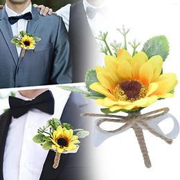 Decorative Flowers 2pcs Sunflower Boutonniere For Men Wedding Yellow Groom With Pins Buttonholes Groomsman Brooch