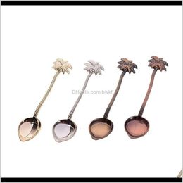 Dining Home Spoons Flatware Kitchen Garden1pcs Mini Cute Vintage Royal Style Coconut Tree Tea Coffee Spoon Ice Small Decoration Zine Alloy