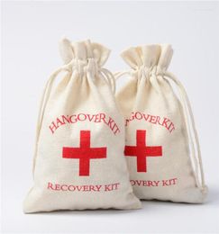 Gift Wrap 10050pcs Hangover Kit Bags Wedding Favor Holder Bag Red Cross Cotton Linen Recovery Event Party Supplier1531601