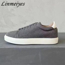 Casual Shoes Flat Man Knit Breathable Thick Sole Lace Up Round Toe Comfort Walk Male Outdoors Sneakers For Men
