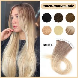 Extensions Neitsi Invisible Mini Tape In Hair Extensions Black Women 100% Natural Adhesive Human Hair Tape Ins Straight 12" 24" 10PCS