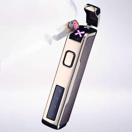 Novelty Leather Electric Lighter USB Rechargeable Lighter Cool Electronic Gadgets Technology Smart Windproof Plasma ARC Ignitor