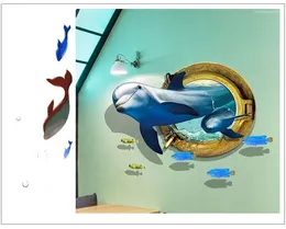 Wall Stickers The Underwater World Dolphin Sticker Living Room Background Muraux Home Decoration Adesivo De Parede 3D