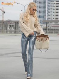 Women's Pants Modphy Gold Plated Jeans 2024 Spring Slanted Edge Splicing Brush Straight Leg Female Trousers
