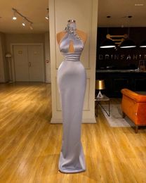 Party Dresses Elegant Turtleneck Satin Evening Dress Crinkled Appliques Sleeveless Layered Floor Length Prom Vestido De Gala