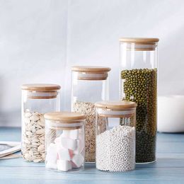 Storage Bottles Jars Hemoglobin glass kitchen jar airtight bamboo lid storage organization H240425 B2II