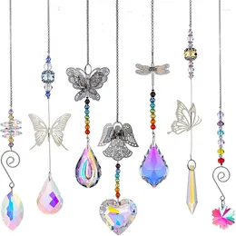 Decorative Figurines Set 7 Crystal Prisms Suncatchers Chakra Window Sun Catcher Rainbow Maker With Butterfly & Dragonfly Angel Hanging