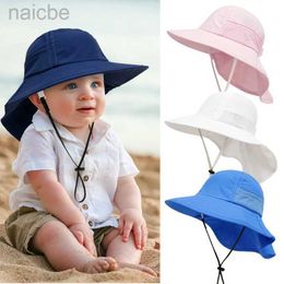 Caps Hats Spring Summer Baby Hat Beach Sun Protection Neck Kids Bucket Hats for Girls Boys Adjustable Children Cap Baby Accessories 6M-6Y d240425