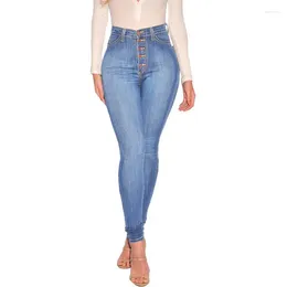 Women's Jeans High Waist Hip Lift Slim Fit Pencil Women Fashion Single-breasted Closure Denim Pants Female Casual Stretch Tight Trousers