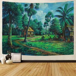 Tapestries Landscape Oil Painting Tapestry Forest Wall Hanging Cloth Hippie Retro Art Decoration Home Studio