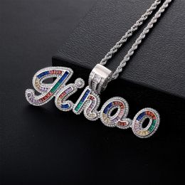 Hip Hop Custom A-Z Signature Colorful T Zircon Letters Name Pendant Necklace