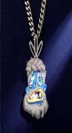 Hip Hop Pendants Full CZ Stone Paved Bling Iced Out Color Dripping Oil Funny Cartoon Avatar Necklace for Men Rapper Jewelry7883163