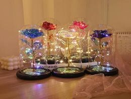 Party Favour LED Enchanted Galaxy Eternal Roses 24K Gold Foil Flowers With Fairy String Lights In Dome For Mother Valentine039s 6873777