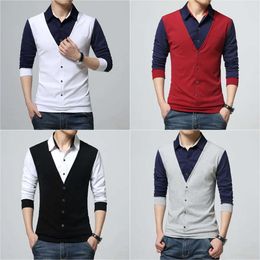 Brand BROWON Autumn Mens Shirts Fashion Fake Two Designer Clothing Cool T-shirt Men Long Sleeve T Shirt Casual Male 201203