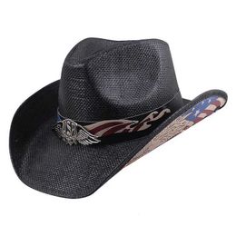 Wide Brim Hats Bucket Hats New Vintage Western Cowboy Hat for Men Women Panama Straw Sun Hat Elegant Cowgirl Jazz Cap Sombrero Hombre Y240425