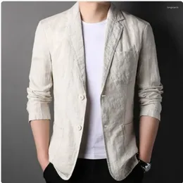 Men's Suits Fashion Linen Blazer Spring Autumn Cotton Jacket Solid Slim Casual Business Suit Coat Male Tops European-style Dress