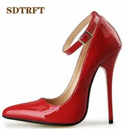 Dress Shoes SDTRFT US9-14 15 16 17 18 Spring Gold Bottoms Patent Leather Red Ankle Strap Pointed Toe Wedding Pumps Crossdresser Mujer