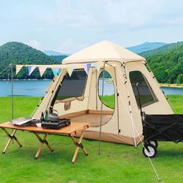 Camping Tent for 3-4 Person Automatic Aluminum Pole People Outdoor Large Thickened Sunscreen and Rainproof 240422