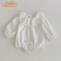 Rompers Newborn Kids Baby Girls Long Sleeve Spring Autumn Sweet Princess Rompers Infant Kids Baby Girls Lace Collar Rompers Clothes d240425