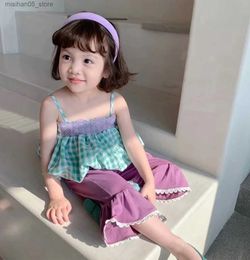 Clothing Sets 2022 Summer New Girl Clothing Set Cute Flat Shoes+Flash Pants Preschool Baby Clothing Set Girl Fashion Childrens Clothing Q240425