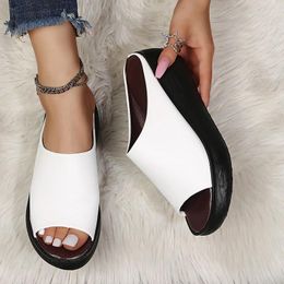 Slippers Women Summer Ethnic Style Wedge With Fish Mouth One Word Drag Cake Thick Bottom Women's Shoes Large Size Slides