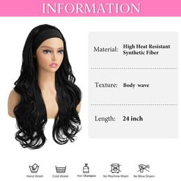 synthetic Black long womens yaki hair headscarf wig curly with large wavy fiber half head cover wigs