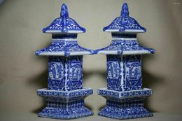 Vases Antique Blue And White Porcelain Jar Pagoda In Ancient China 2pcs