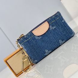 Lucury top quality denim blue wallet men designer card holder fashion zipper purse women keychain pouch key pouch coin purses man woman small wallet