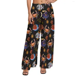 Women's Pants Aquatic Animal Ocean Life Print Classic Wide Leg Female Oversized Street Wear Graphic Straight Trousers