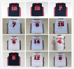 1992 USA Dream Team One Jerseys Basketball Larry John Bird Stockton Karl Malone Pippen Ewing Robinson Drexler Johnson Barkley Navy6096607