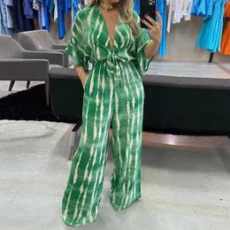 Kobiety Jumpsuits Rompers Elegancki damski kombinezon 2024 Summer prosty swobodny w szpic w szyku w kształcie litery luźne damskie moda moda szeroka noga S-xxxl Y240425