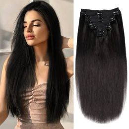 Straight Clip In Human Hair in for Black Women 100% Set Virgin Natural Color 240419