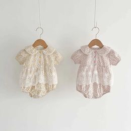 Rompers Summer Floral Lace Baby Bodysuit Lovely Pinky One Piece Girl Jumpsuit Clothes H240425